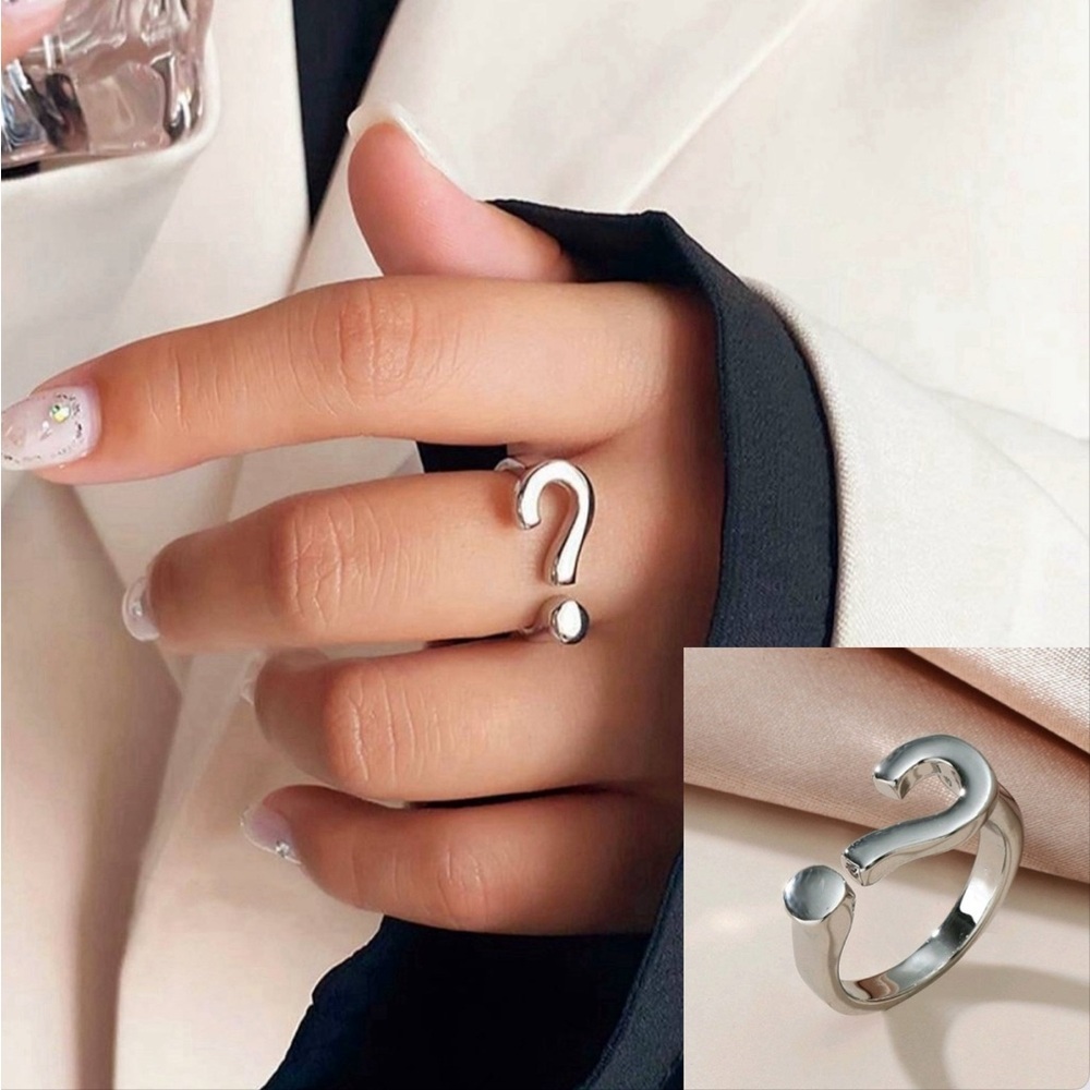 2/$30🌵 Silver Question Mark Ring Silver Tone Open Jewelry Size 7 NEW
